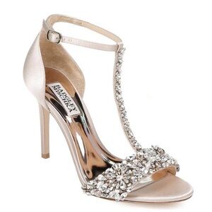 Badgley Mischka Veil T-Strap Heeled Embellished Evening Sandal sz 9 NEAR NEW